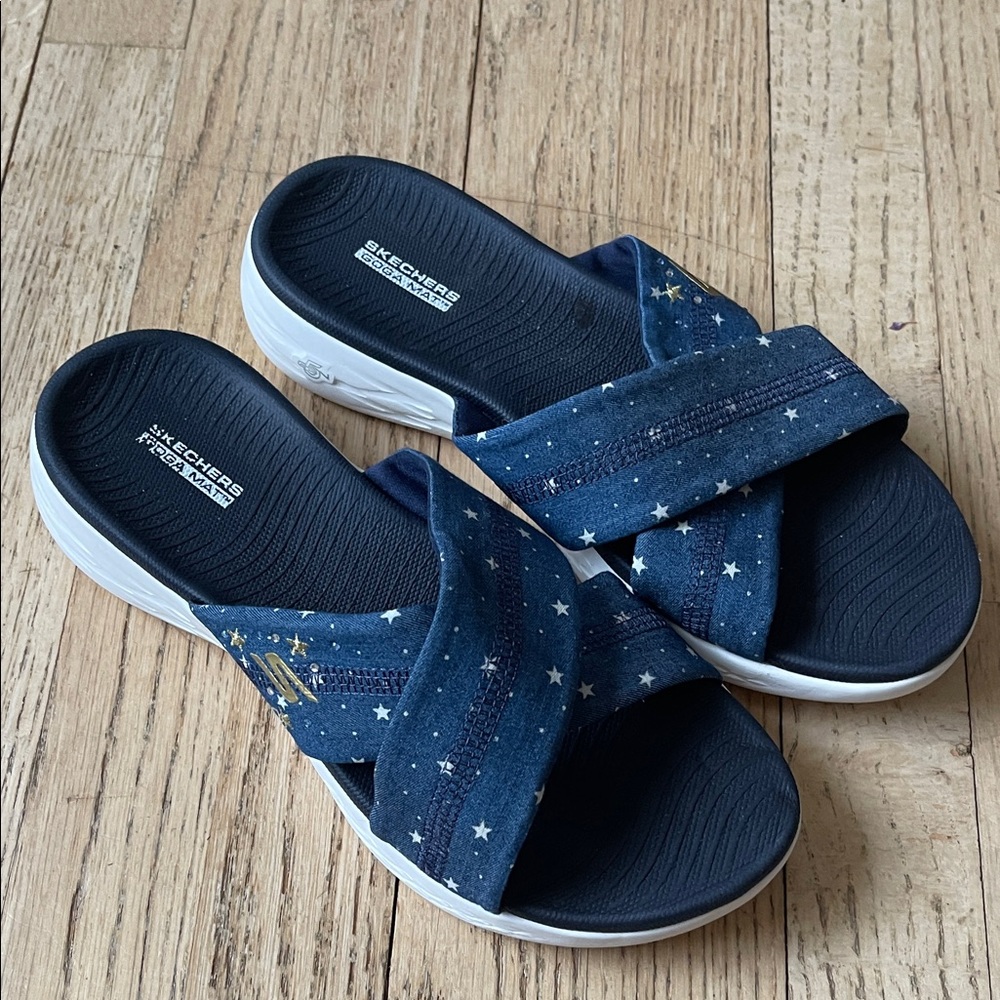 Skechers Navy Star Crossover Slide Sandals
